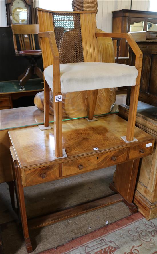 Art Deco three drawer desk and an elbow chair
